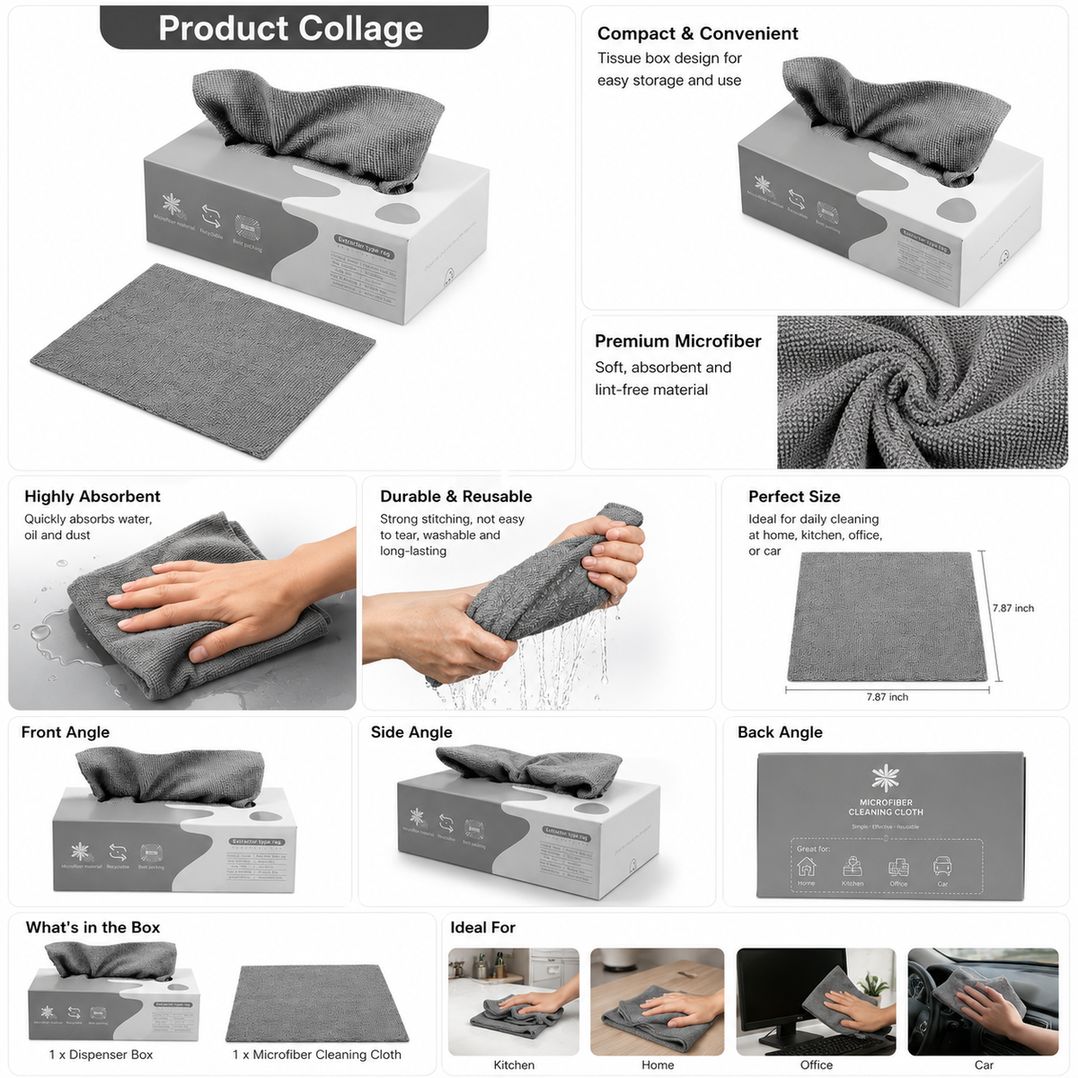 Magic Wipe Home Kitchen Car Multi-functional Cleaning Microfiber cloth (20 Pcs inside Box)