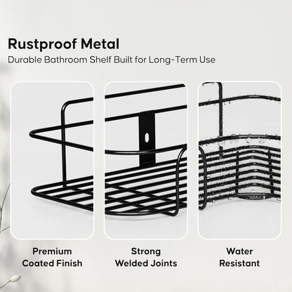 (Pack of 2)No Drill Self Adhesive Bathroom Corner Shelf, Metal Wall Mounted Shower Storage Rack, Bathroom organiser without drill, Rust Proof Corner Rack for Bathroom & Kitchen