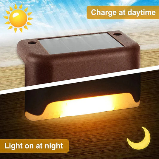 Solar Decorative Lights Waterproof Durable Garden Atmosphere Lights Stair Lights Railing Lights Step Steps Lights For Outdoor Patio Courtyard Stair Step Fence Patio Stairs yard Garden Pathway ( 4 Pc Set)